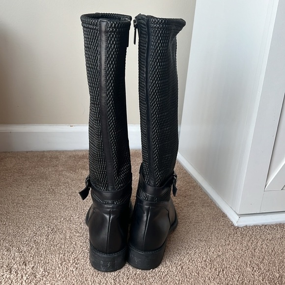 Aquatalia Black Leather Stretch Zip Up Riding Boots with Buckle - Picture 6 of 9
